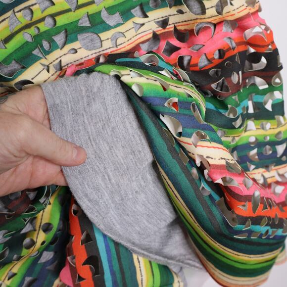 DESIGUAL Phoenix Shift Mini Dress Sleeveless Laser Cut Striped Rainbow Women's M - Picture 7 of 14